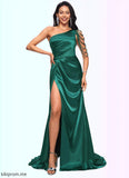 Cheryl Trumpet/Mermaid One Shoulder Sweep Train Stretch Satin Prom Dresses With Beading STFP0022205