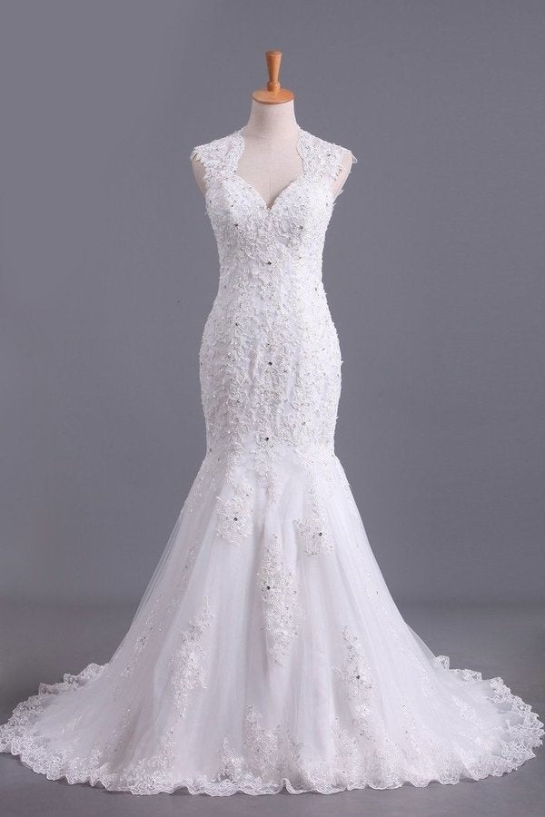 2024 Hot Mermaid/Trumpet Wedding Dresses With Applique & Beads Open PT3MPAKP