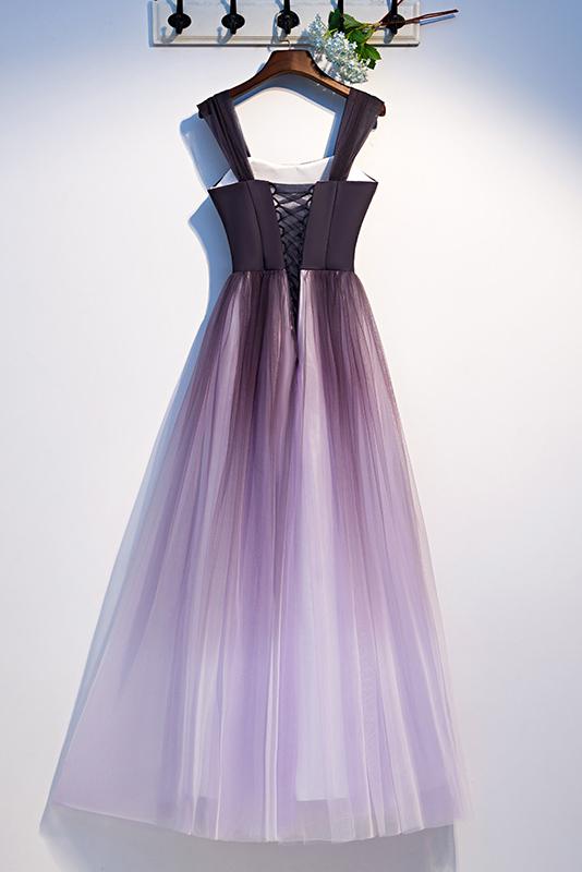 Unique A Line Ombre Purple Beading Prom Dresses with Lace up, Long Dance Dresses STF15603