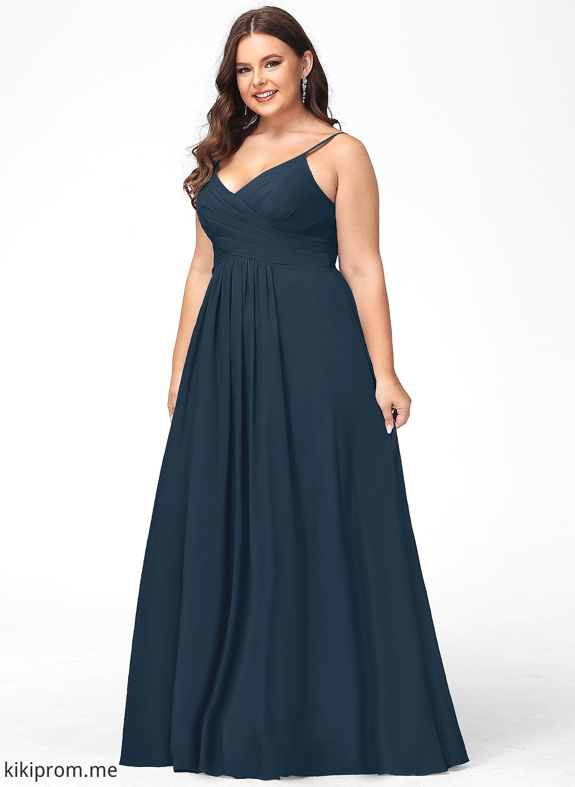 Ashley Floor-Length A-Line V-neck Prom Dresses With Chiffon Pleated