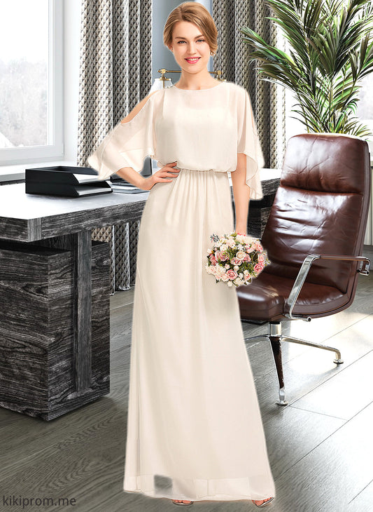 Gretchen Sheath/Column Scoop Neck Floor-Length Chiffon Bridesmaid Dress With Cascading Ruffles STFP0013180