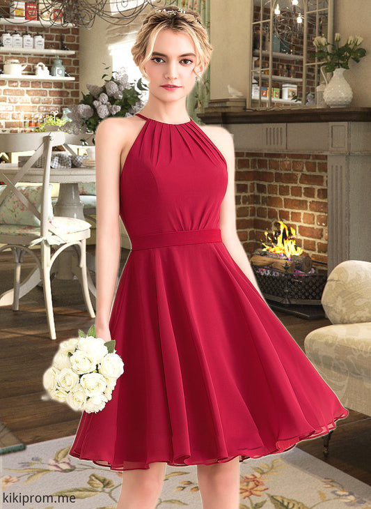 Brenda A-Line Scoop Neck Knee-Length Chiffon Bridesmaid Dress With Ruffle Bow(s) STFP0013189