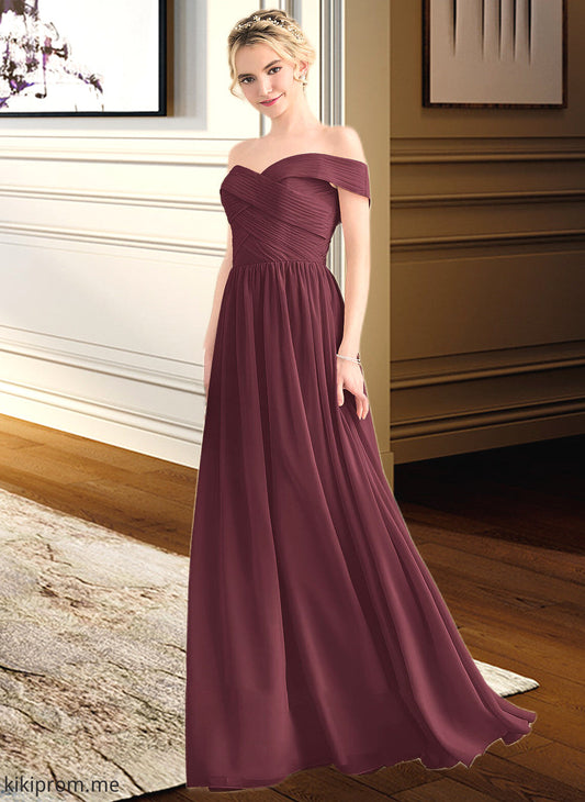 Princess A-Line Off-the-Shoulder Floor-Length Chiffon Bridesmaid Dress With Ruffle STFP0013190