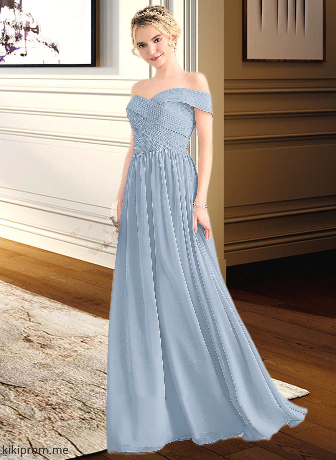 Princess A-Line Off-the-Shoulder Floor-Length Chiffon Bridesmaid Dress With Ruffle STFP0013190