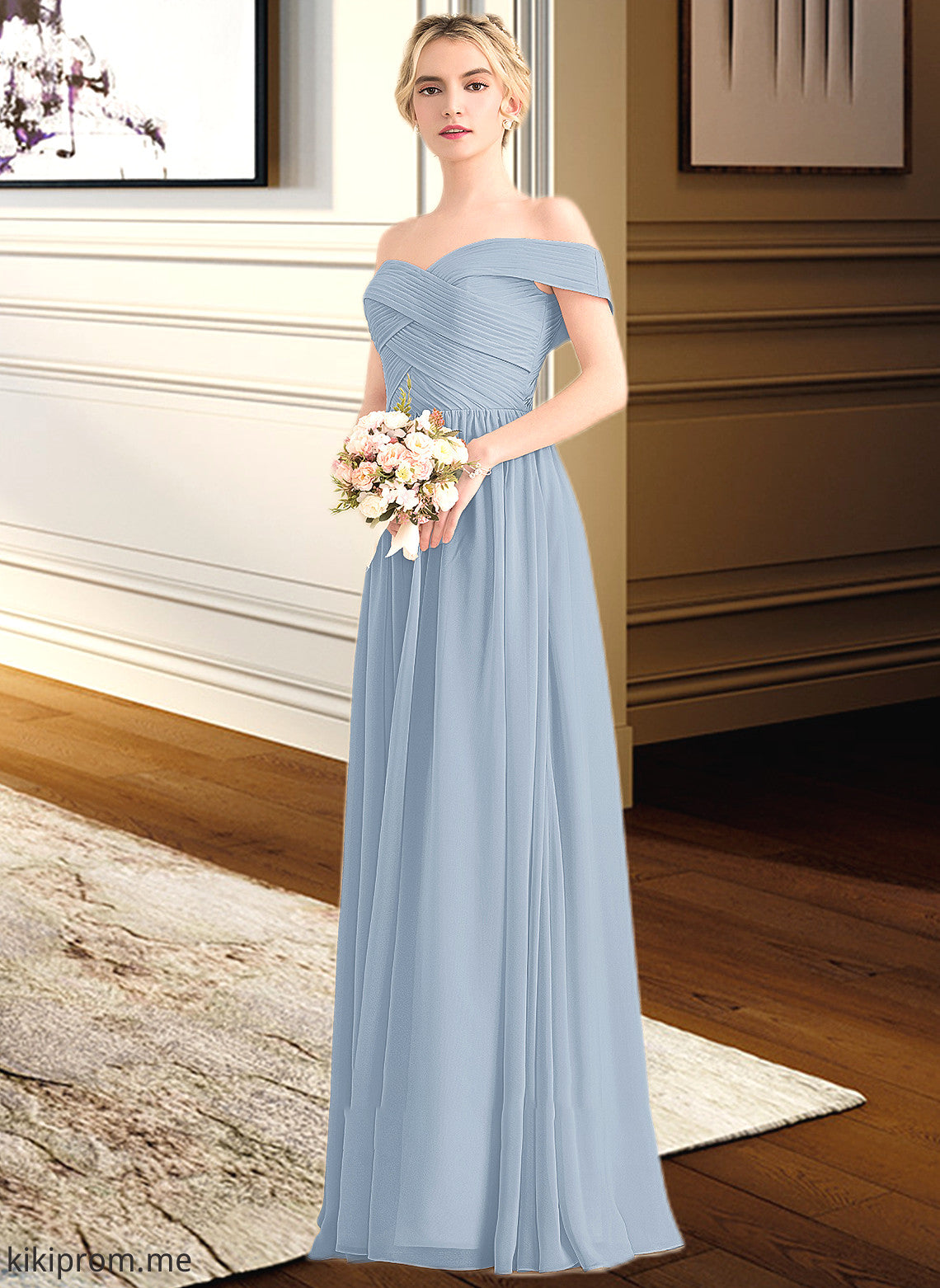 Princess A-Line Off-the-Shoulder Floor-Length Chiffon Bridesmaid Dress With Ruffle STFP0013190