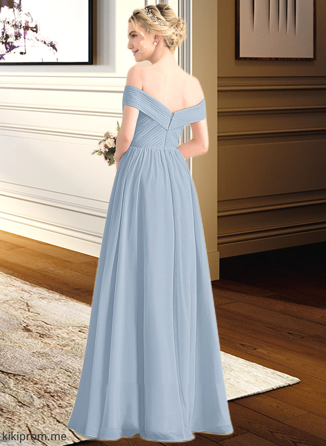 Princess A-Line Off-the-Shoulder Floor-Length Chiffon Bridesmaid Dress With Ruffle STFP0013190