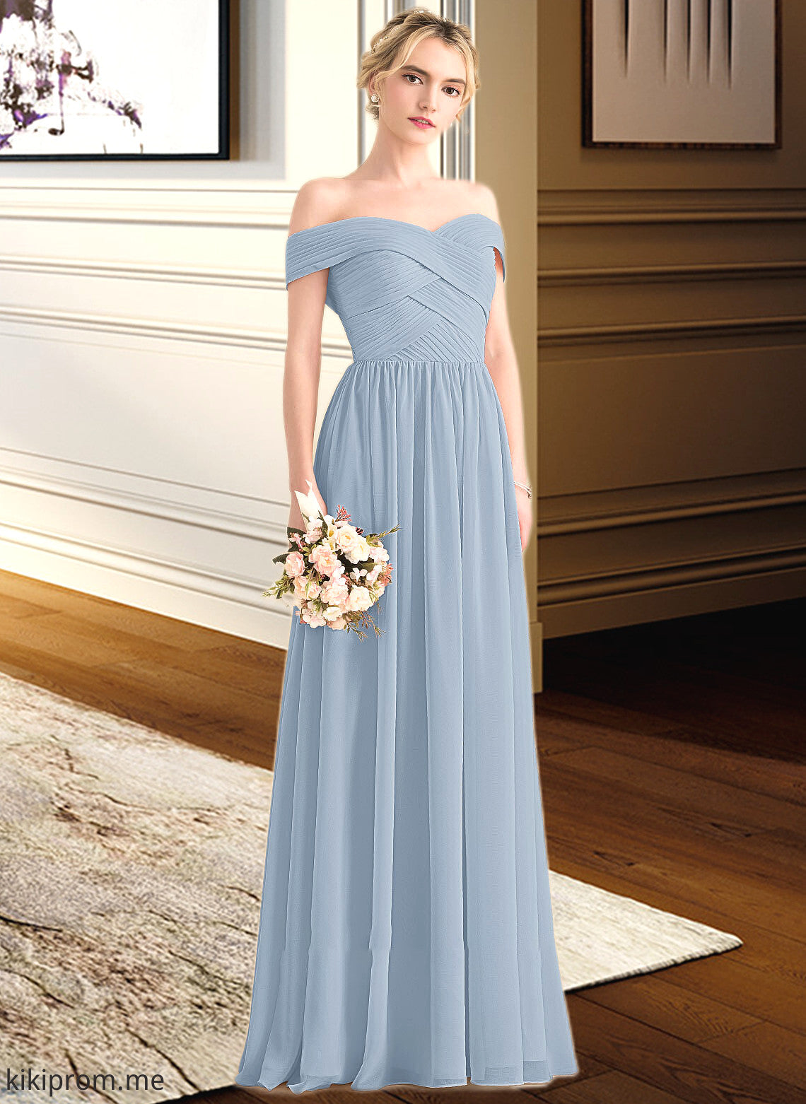 Princess A-Line Off-the-Shoulder Floor-Length Chiffon Bridesmaid Dress With Ruffle STFP0013190