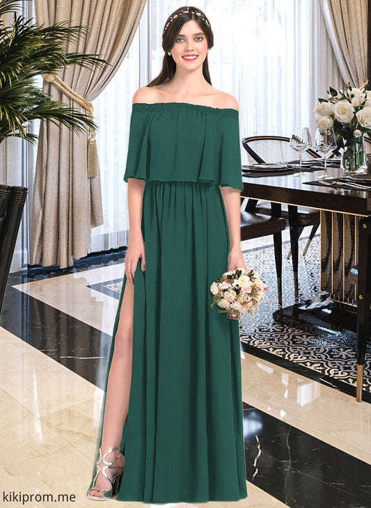 Adelyn A-Line Off-the-Shoulder Floor-Length Chiffon Bridesmaid Dress With Split Front STFP0013192