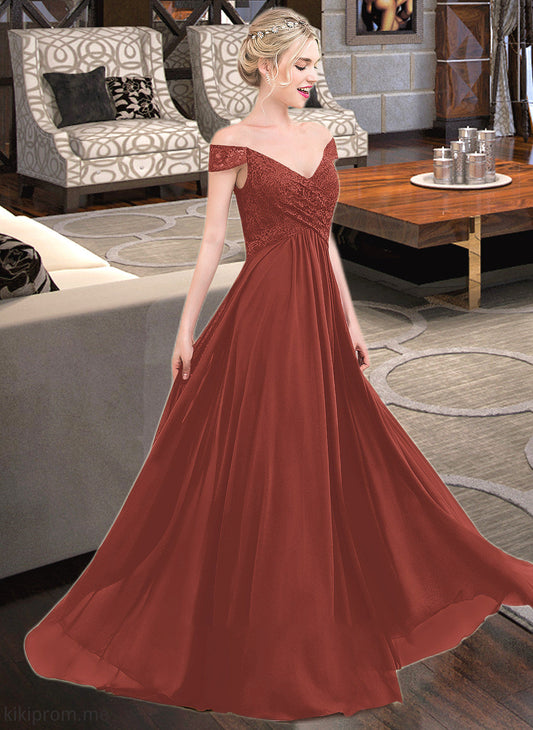 Sierra A-Line Off-the-Shoulder Floor-Length Chiffon Lace Bridesmaid Dress With Ruffle STFP0013193