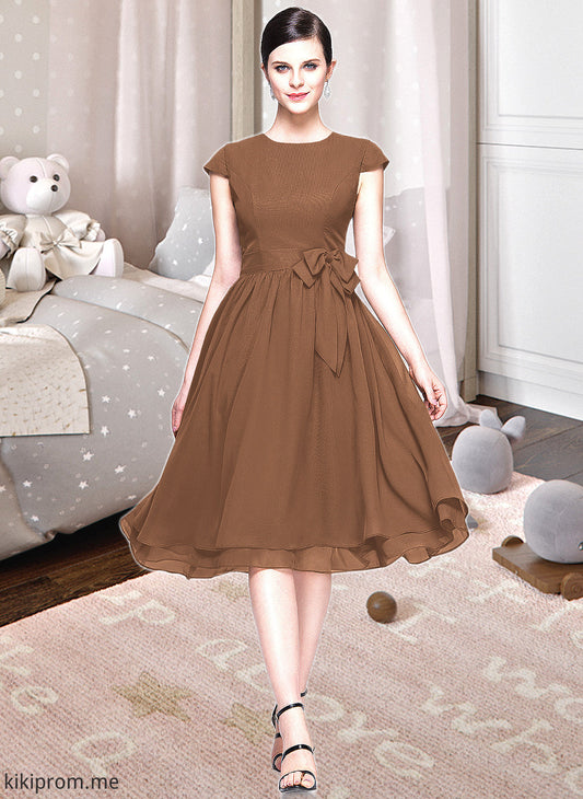 Gwendolyn Chiffon Knee-length Bridesmaid Dress with Cap Sleeves And Sashes STFP0013195