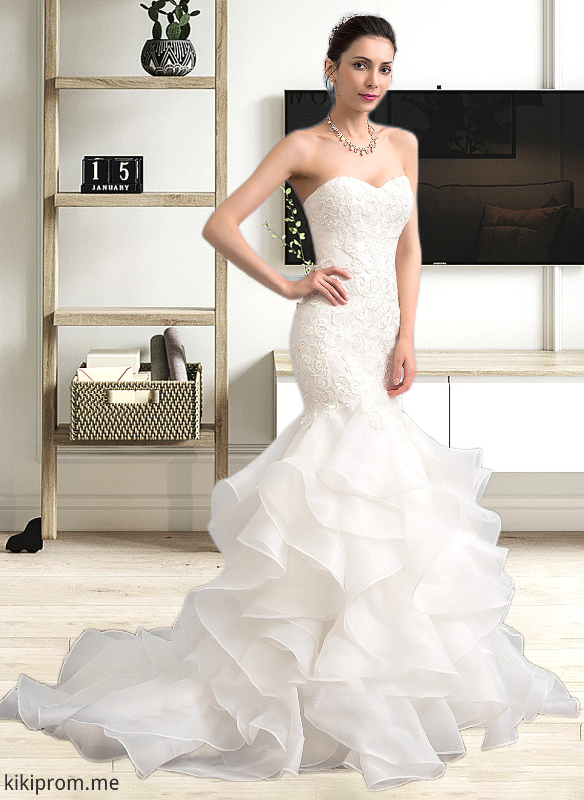 Jacquelyn Trumpet/Mermaid Sweetheart Sweep Train Organza Lace Wedding Dress STFP0013786