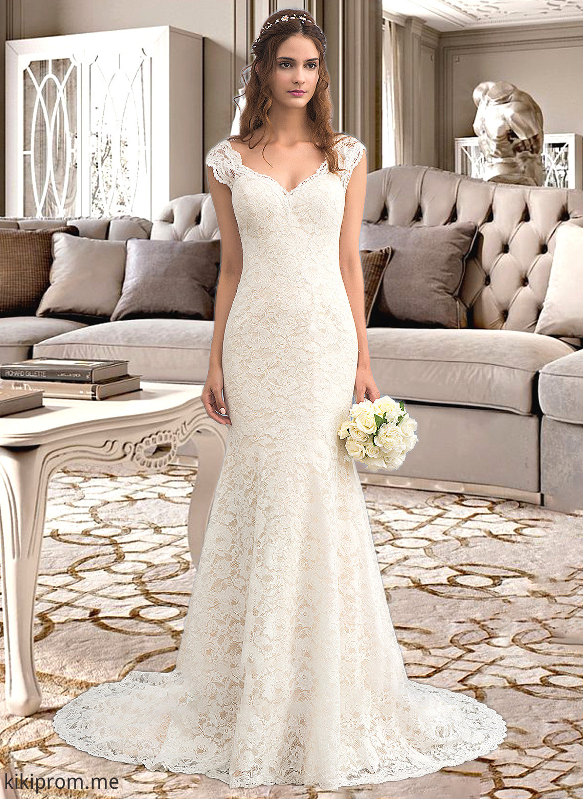 Carlee Trumpet/Mermaid V-neck Court Train Lace Wedding Dress STFP0013804