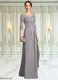 Guadalupe A-Line Scoop Neck Floor-Length Chiffon Lace Mother of the Bride Dress With Beading Sequins Cascading Ruffles STF126P0014529