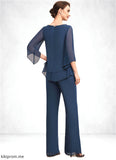 Zoey Jumpsuit/Pantsuit Scoop Neck Floor-Length Chiffon Mother of the Bride Dress With Beading STF126P0014548