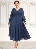 Mireya A-Line V-neck Tea-Length Chiffon Mother of the Bride Dress With Ruffle STF126P0014669
