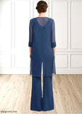 Milagros Jumpsuit/Pantsuit Scoop Neck Floor-Length Chiffon Mother of the Bride Dress With Lace STF126P0014687