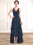 Mireya A-Line V-neck Asymmetrical Chiffon Mother of the Bride Dress With Beading Sequins Cascading Ruffles STF126P0014733