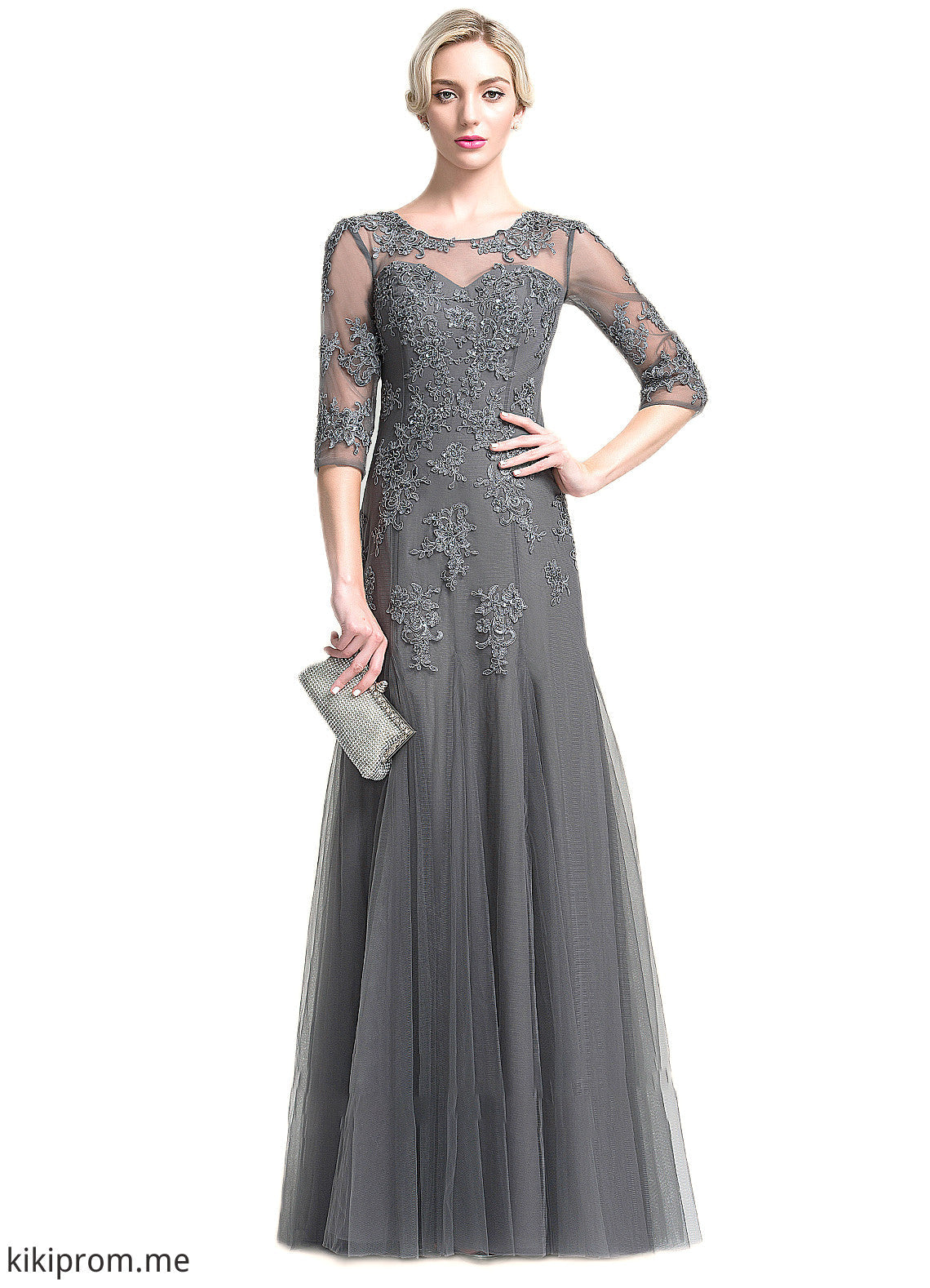 Irene A-Line/Princess Scoop Neck Floor-Length Tulle Mother of the Bride Dress With Beading Sequins STF126P0014782