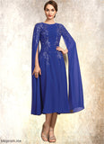 Zoe A-Line Scoop Neck Tea-Length Chiffon Lace Mother of the Bride Dress With Sequins STF126P0014960