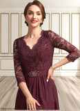 Kitty A-Line V-neck Asymmetrical Chiffon Lace Mother of the Bride Dress With Beading Sequins STF126P0014980