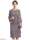 Cora A-Line Scoop Neck Knee-Length Chiffon Mother of the Bride Dress With Cascading Ruffles STF126P0014981