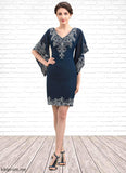 Nora Sheath/Column V-neck Knee-Length Chiffon Lace Mother of the Bride Dress With Sequins STF126P0014983