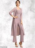 Lilia Jumpsuit/Pantsuit Square Neckline Ankle-Length Chiffon Mother of the Bride Dress With Ruffle STF126P0014984