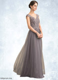 Charity A-Line/Princess V-neck Floor-Length Tulle Lace Mother of the Bride Dress With Sequins STF126P0014985