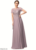 Camille A-Line Scoop Neck Floor-Length Chiffon Lace Mother of the Bride Dress With Beading Sequins STF126P0014987