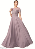 Camille A-Line Scoop Neck Floor-Length Chiffon Lace Mother of the Bride Dress With Beading Sequins STF126P0014987
