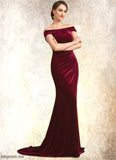 Julissa Trumpet/Mermaid Off-the-Shoulder Sweep Train Velvet Mother of the Bride Dress With Ruffle STF126P0014988