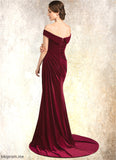 Julissa Trumpet/Mermaid Off-the-Shoulder Sweep Train Velvet Mother of the Bride Dress With Ruffle STF126P0014988