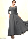 Sophie A-Line Scoop Neck Ankle-Length Chiffon Lace Mother of the Bride Dress With Ruffle STF126P0014990
