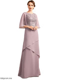 Violet A-Line Scoop Neck Floor-Length Chiffon Lace Mother of the Bride Dress With Sequins Cascading Ruffles STF126P0014991
