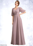 Matilda A-Line V-neck Floor-Length Chiffon Mother of the Bride Dress With Ruffle STF126P0014992