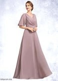 Matilda A-Line V-neck Floor-Length Chiffon Mother of the Bride Dress With Ruffle STF126P0014992