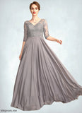 Katherine A-Line V-neck Floor-Length Chiffon Lace Mother of the Bride Dress With Sequins STF126P0014999