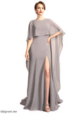 Jeanie Sheath/Column Scoop Neck Sweep Train Chiffon Mother of the Bride Dress With Split Front STF126P0015000
