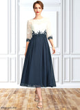 Camille A-Line Scoop Neck Tea-Length Chiffon Lace Mother of the Bride Dress STF126P0015002
