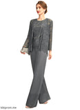 Lexi Jumpsuit/Pantsuit Scoop Neck Floor-Length Chiffon Lace Mother of the Bride Dress STF126P0015006