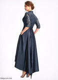 Aurora A-Line V-neck Asymmetrical Satin Lace Mother of the Bride Dress With Sequins Pockets STF126P0015008