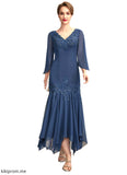 Aryanna Trumpet/Mermaid V-neck Ankle-Length Chiffon Mother of the Bride Dress With Appliques Lace Sequins STF126P0015009