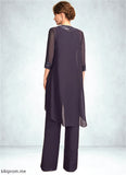 Grace Jumpsuit/Pantsuit Scoop Neck Floor-Length Chiffon Lace Mother of the Bride Dress With Sequins STF126P0015010