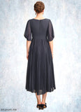Kassandra A-Line V-neck Tea-Length Chiffon Mother of the Bride Dress With Pleated STF126P0015012