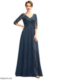 Cheyenne A-Line V-neck Floor-Length Chiffon Lace Mother of the Bride Dress With Sequins Split Front STF126P0015014