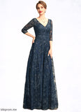 Lila A-Line V-neck Floor-Length Lace Mother of the Bride Dress With Sequins STF126P0015015