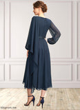 Ada A-Line Scoop Neck Tea-Length Chiffon Mother of the Bride Dress With Beading Sequins STF126P0015018