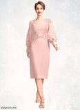 Jaelyn Sheath/Column Scoop Neck Knee-Length Chiffon Lace Mother of the Bride Dress With Beading Sequins STF126P0015020