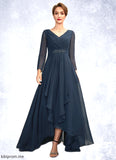 Caitlyn A-Line V-neck Asymmetrical Chiffon Mother of the Bride Dress With Ruffle Beading Bow(s) STF126P0015021