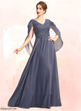 Adelaide A-Line V-neck Floor-Length Chiffon Lace Mother of the Bride Dress With Beading Sequins STF126P0015022
